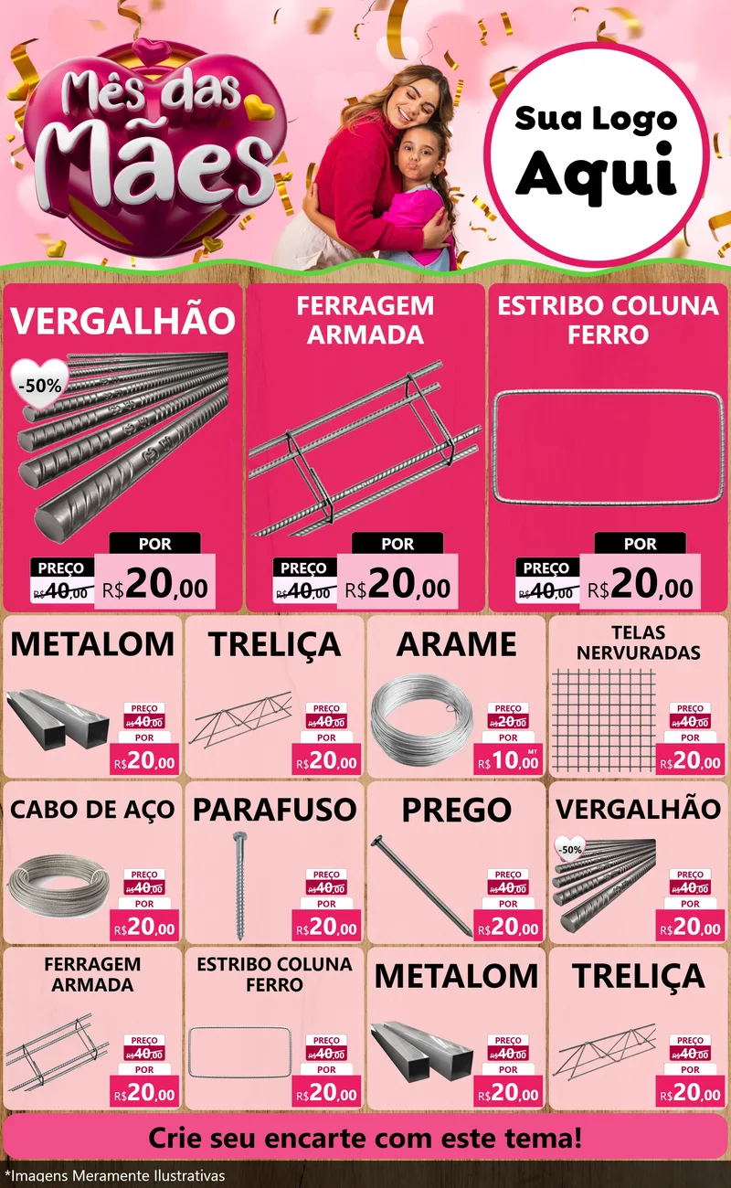Modelo de Encarte para Encarte Grande com o tema Mês das Mães para Ferragens
