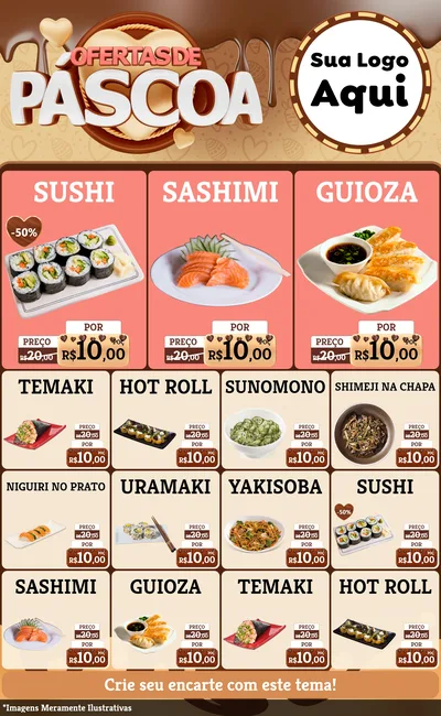 Modelo de Encarte para Encarte Grande com o tema Ofertas de Páscoa para Comida japonesa