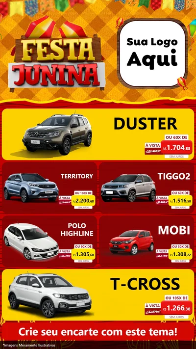 Modelo de TV para TV Vertical com o tema Festa Junina para Concessionaria de Carros