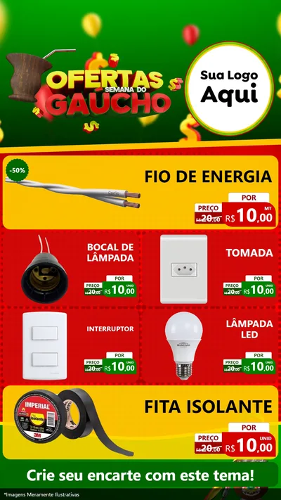 Modelo de TV para TV Vertical com o tema Ofertas Semana Do Gaúcho para Materiais Elétricos