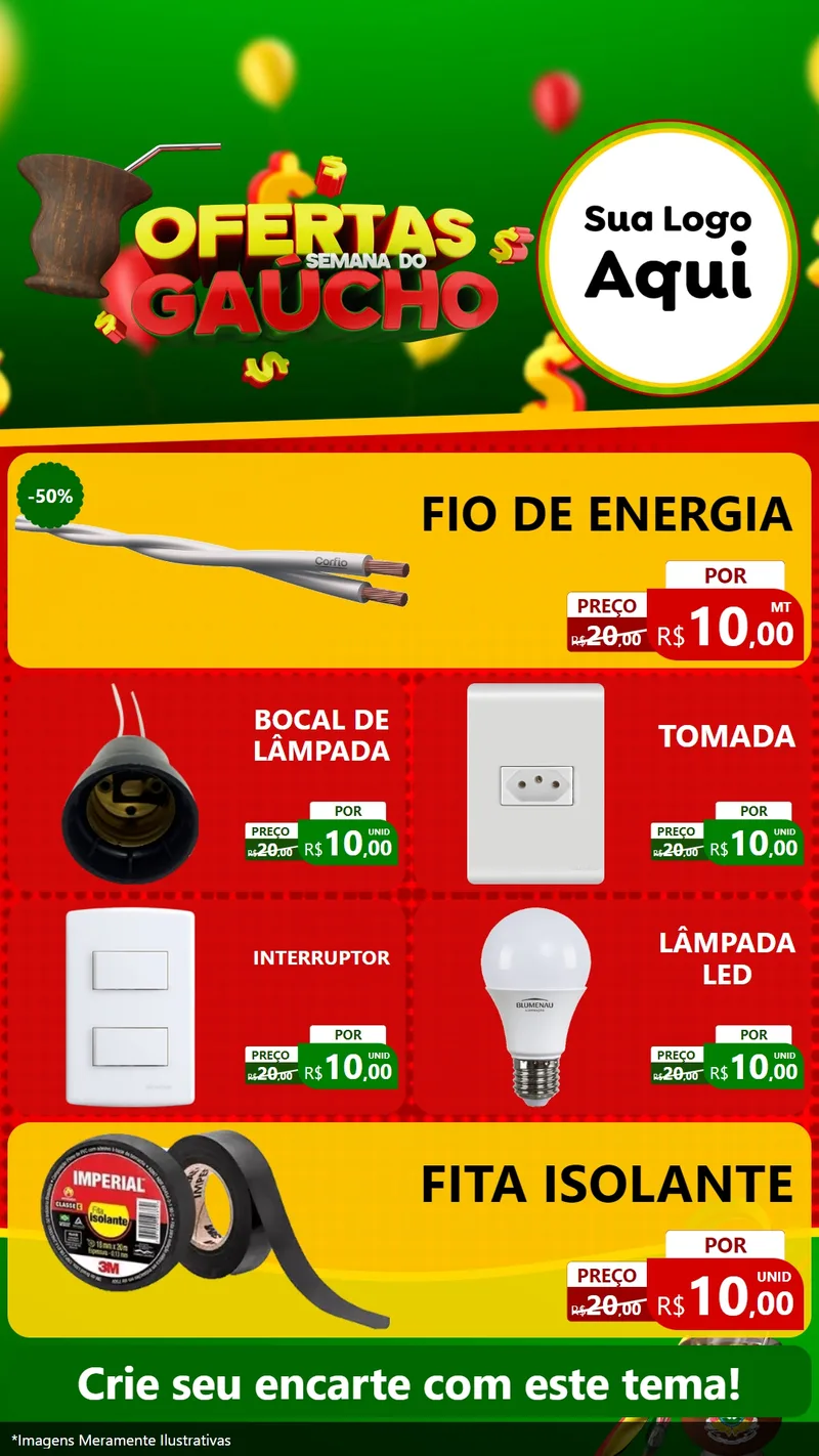 Modelo de TV para TV Vertical com o tema Ofertas Semana Do Gaúcho para Materiais Elétricos