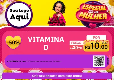 Modelo de Cartaz para Cartaz A4 Horizontal com o tema Especial Dia da Mulher para Farmácia