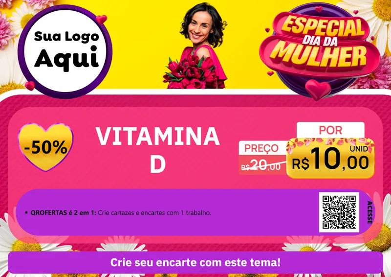 Modelo de Cartaz para Cartaz A4 Horizontal com o tema Especial Dia da Mulher para Farmácia
