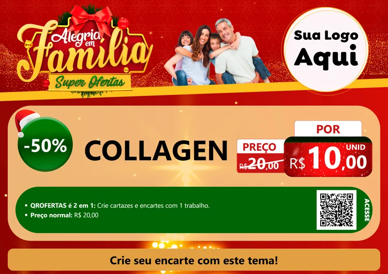 Modelo de Cartaz para Cartaz A4 Horizontal com o tema Alegria em Família Super Ofertas - Natal para Suplementos alimentares