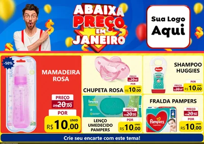 Modelo de Encarte para Encarte A4 Horizontal com o tema Abaixa Preço em Janeiro para Bebês