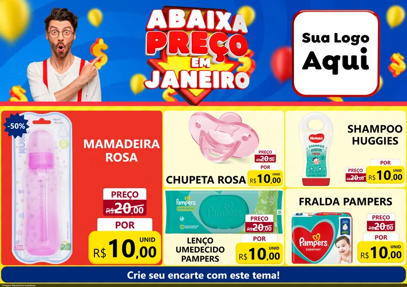 Modelo de Encarte para Encarte A4 Horizontal com o tema Abaixa Preço em Janeiro para Bebês