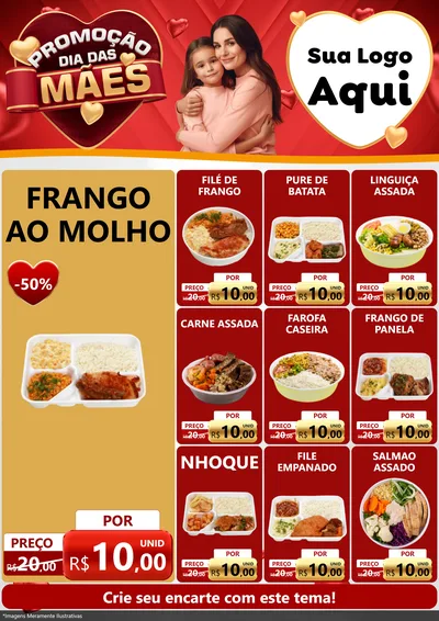 Modelo de Encarte para Encarte A4 Vertical com o tema Promoção Dia das Mães para Restaurante