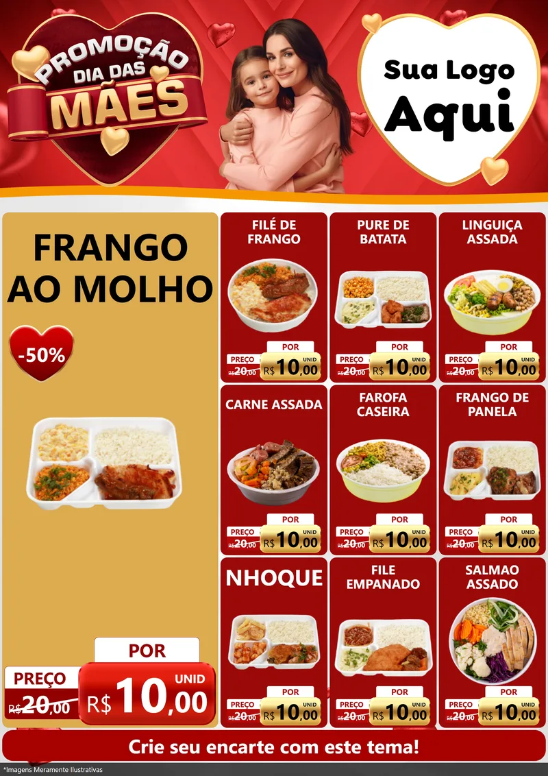 Modelo de Encarte para Encarte A4 Vertical com o tema Promoção Dia das Mães para Restaurante