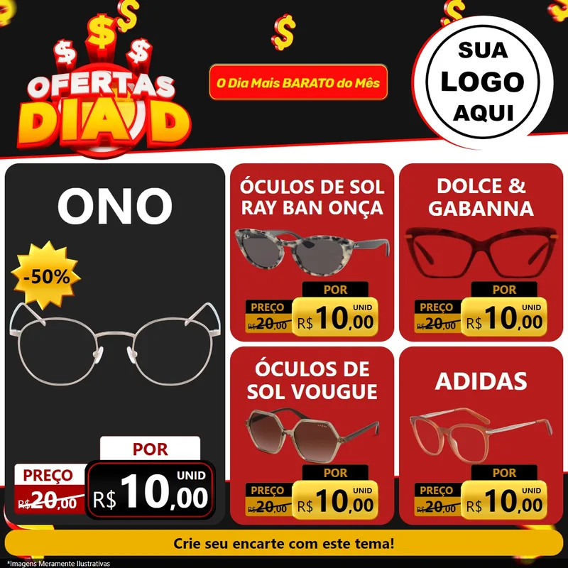 Modelo de Rede Social para Feed Facebook com o tema Ofertas Dia D para Óticas