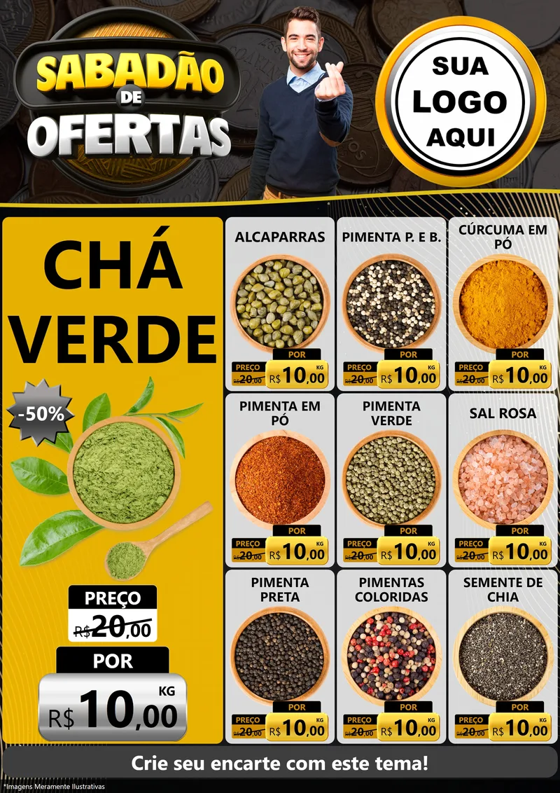 Modelo de Encarte para Encarte A4 Vertical com o tema Sabadão de Ofertas para Produtos Naturais