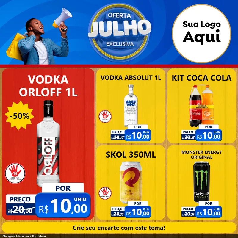 Modelo de Rede Social para Feed Facebook com o tema Oferta Exclusiva, Julho para Distribuidora de bebidas