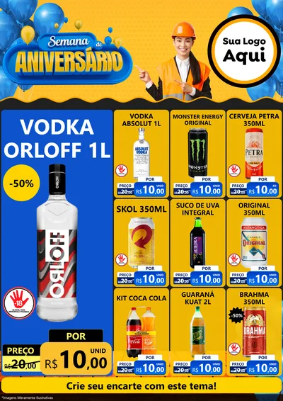 Modelo de Encarte para Encarte A4 Vertical com o tema Semana de Aniversário para Distribuidora de bebidas