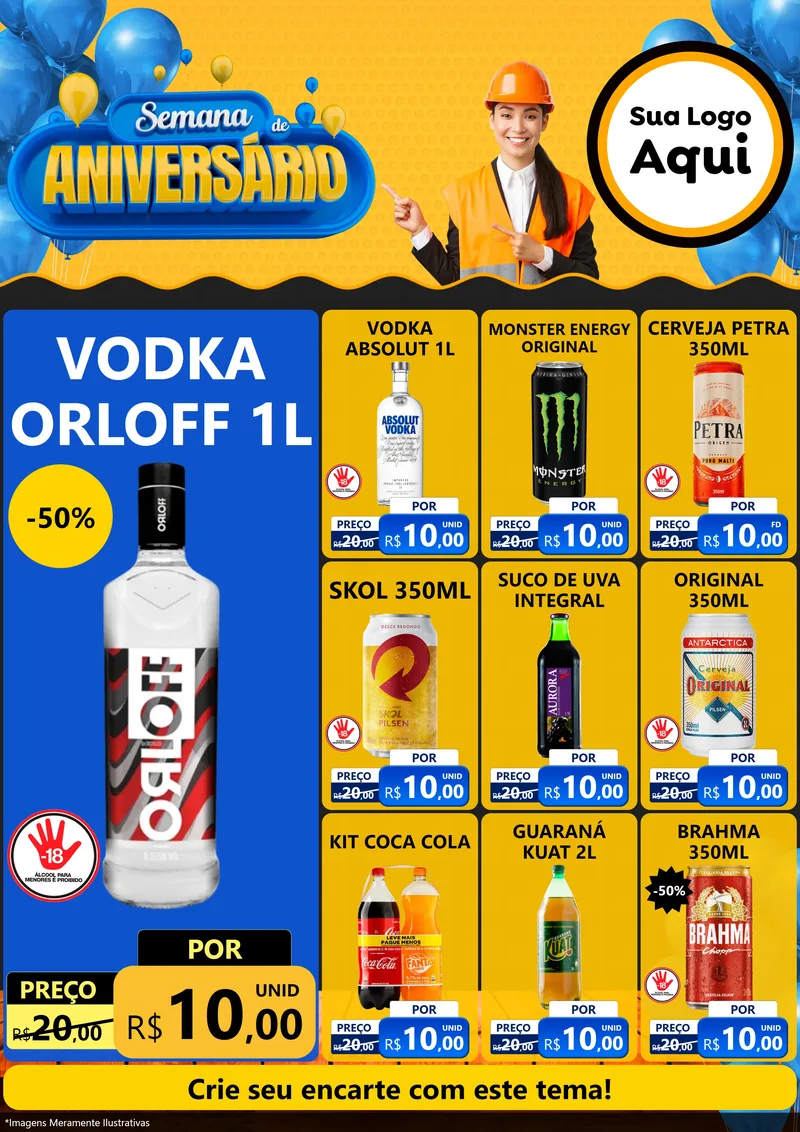 Modelo de Encarte para Encarte A4 Vertical com o tema Semana de Aniversário para Distribuidora de bebidas