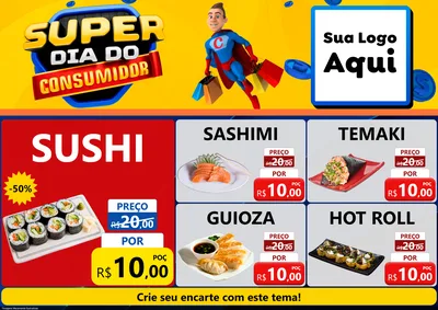 Modelo de Encarte para Encarte A4 Horizontal com o tema Super Dia do Consumidor para Comida japonesa