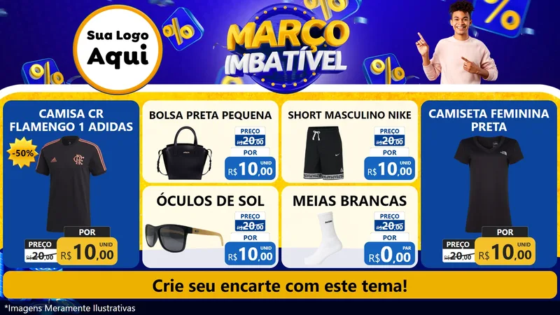 Modelo de TV para TV Horizontal com o tema Março Imbatível para Roupas e acessórios