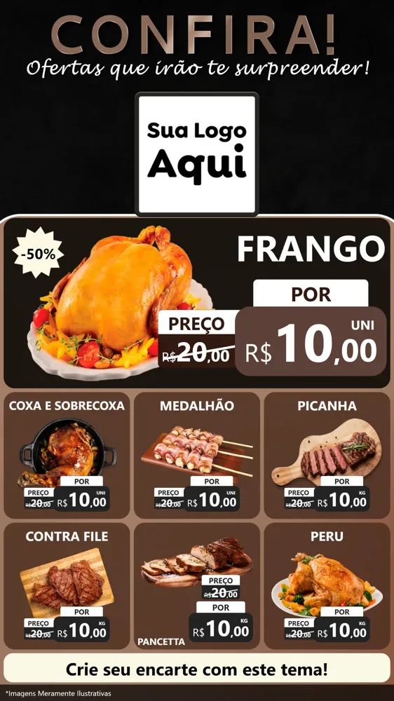 Modelo de Rede Social para Stories com o tema Confira! Ofertas que irão te surpreender! para Assados