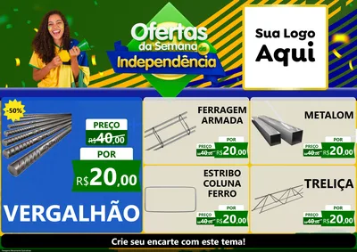 Modelo de Encarte para Encarte A4 Horizontal com o tema Ofertas da Semana da Independência para Ferragens