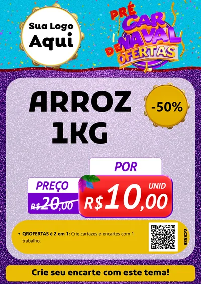 Modelo de Cartaz para Cartaz A4 Vertical com o tema Pré Carnaval de Ofertas para Supermercado