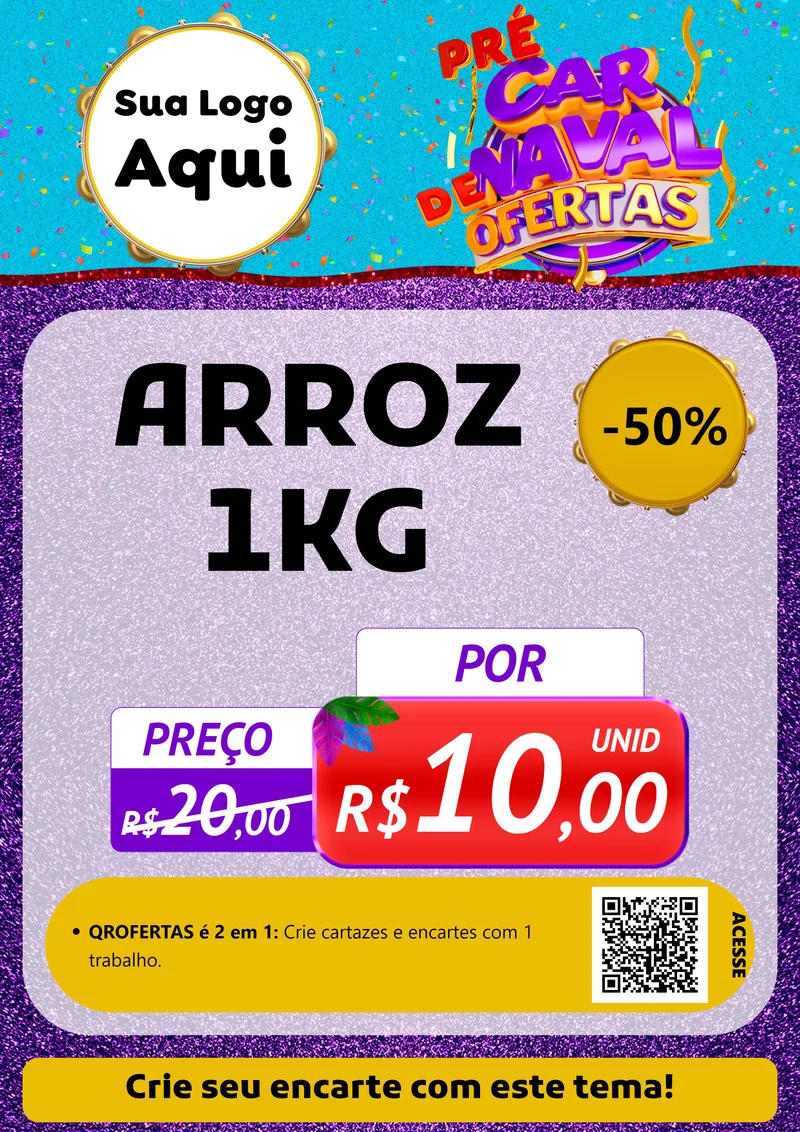 Modelo de Cartaz para Cartaz A4 Vertical com o tema Pré Carnaval de Ofertas para Supermercado