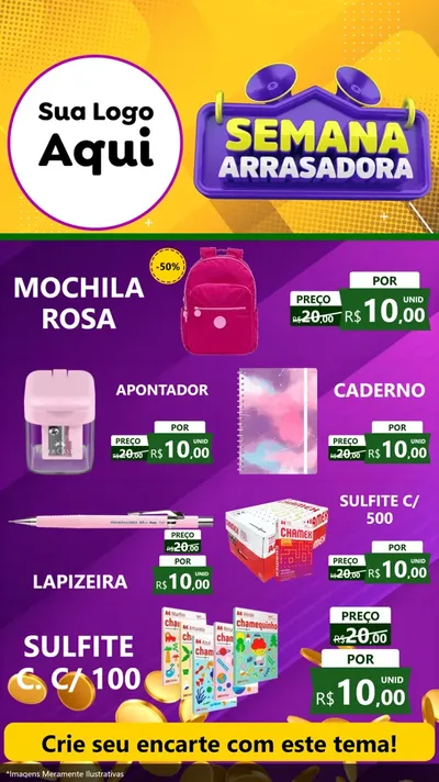 Modelo de TV para TV Vertical com o tema Semana Arrasadora para Papelaria