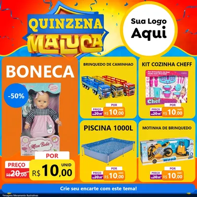Modelo de Rede Social para Feed Facebook com o tema Quinzena Maluca para Brinquedos