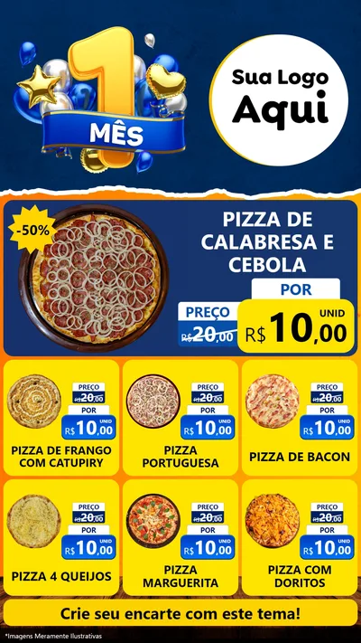 Modelo de Rede Social para Stories com o tema Um Mês de Aniversário para Pizzaria