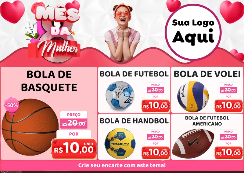 Modelo de Encarte para Encarte A4 Horizontal com o tema Mês da Mulher para Artigos Esportivos