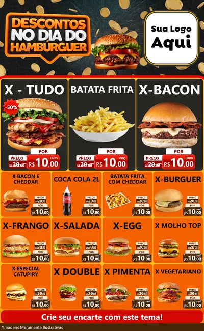 Modelo de Encarte para Encarte Grande com o tema Descontos No Dia Do Hambúrguer para Hamburgueria