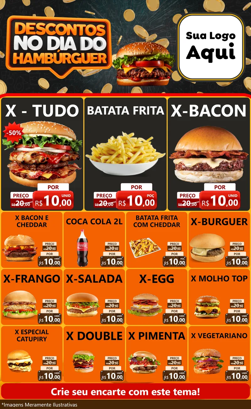 Modelo de Encarte para Encarte Grande com o tema Descontos No Dia Do Hambúrguer para Hamburgueria