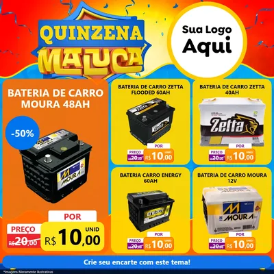 Modelo de Rede Social para Feed Facebook com o tema Quinzena Maluca para Baterias Elétricas