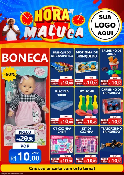 Modelo de Encarte para Encarte A4 Vertical com o tema Hora Maluca para Brinquedos