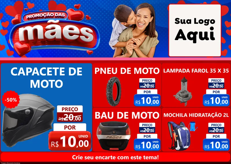 Modelo de Encarte para Encarte A4 Horizontal com o tema Promoção das Mães para Moto peças