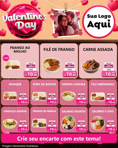 Modelo de Rede Social para Feed Instagram com o tema Valentine's Day para Restaurante