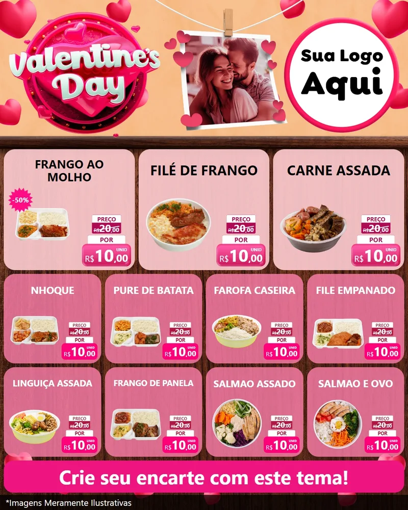 Modelo de Rede Social para Feed Instagram com o tema Valentine's Day para Restaurante