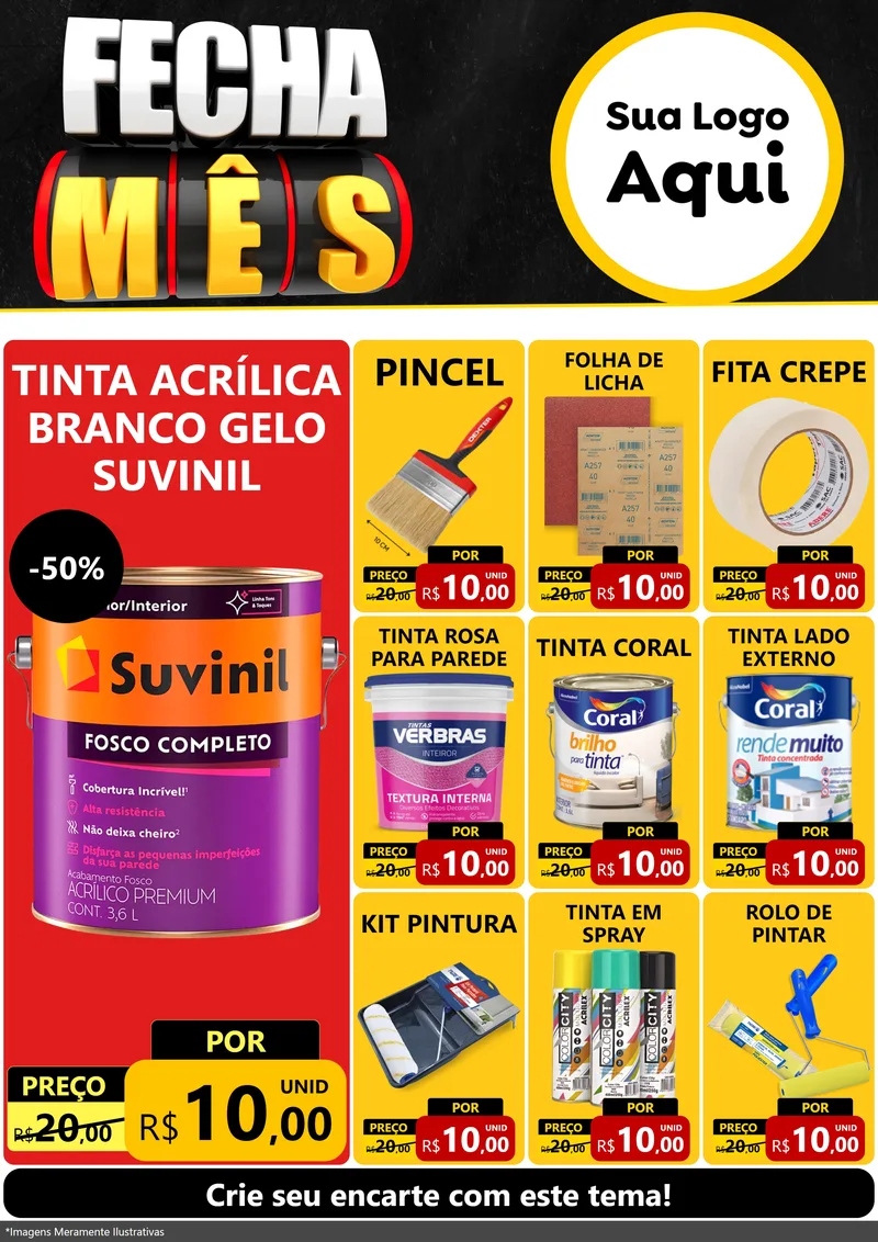 Modelo de Encarte para Encarte A4 Vertical com o tema Fecha Mês para Tintas e Ferramentas