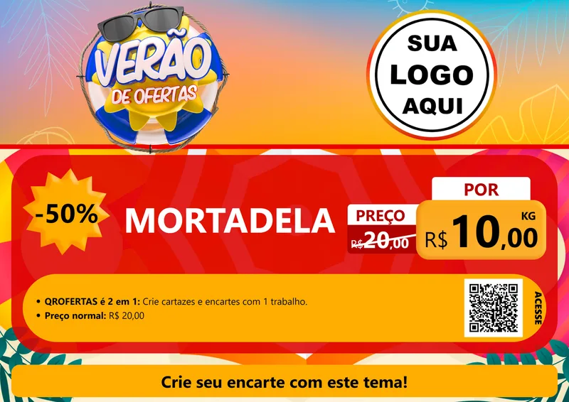 Modelo de Cartaz para Cartaz A4 Horizontal com o tema Verão de Ofertas para Frios e Laticínios