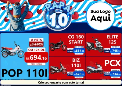 Modelo de Encarte para Encarte A4 Horizontal com o tema Papai Nota 10 para Concessionaria de Motos