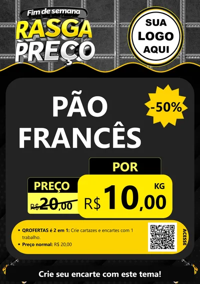 Modelo de Cartaz para Cartaz A4 Vertical com o tema Fim de Semana Rasga Preço para Padaria
