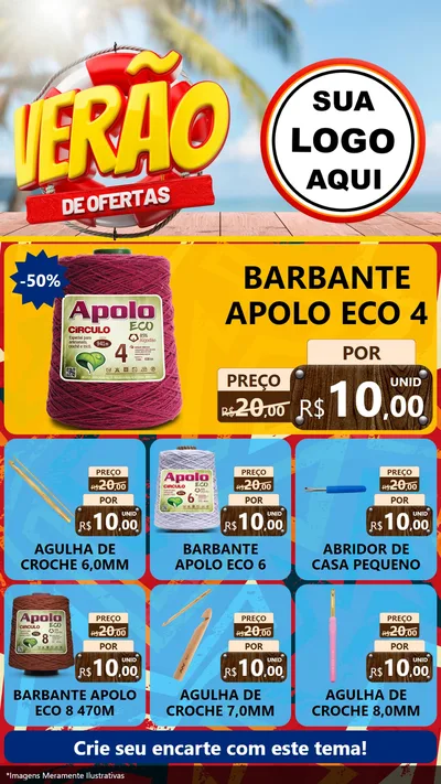 Modelo de Rede Social para Stories com o tema Verão de Ofertas para Armarinho e Aviamentos