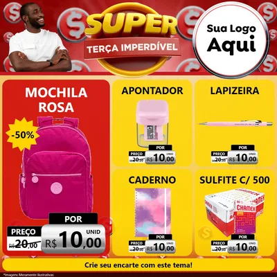 Modelo de Rede Social para Feed Facebook com o tema Super Terça Imperdível para Papelaria