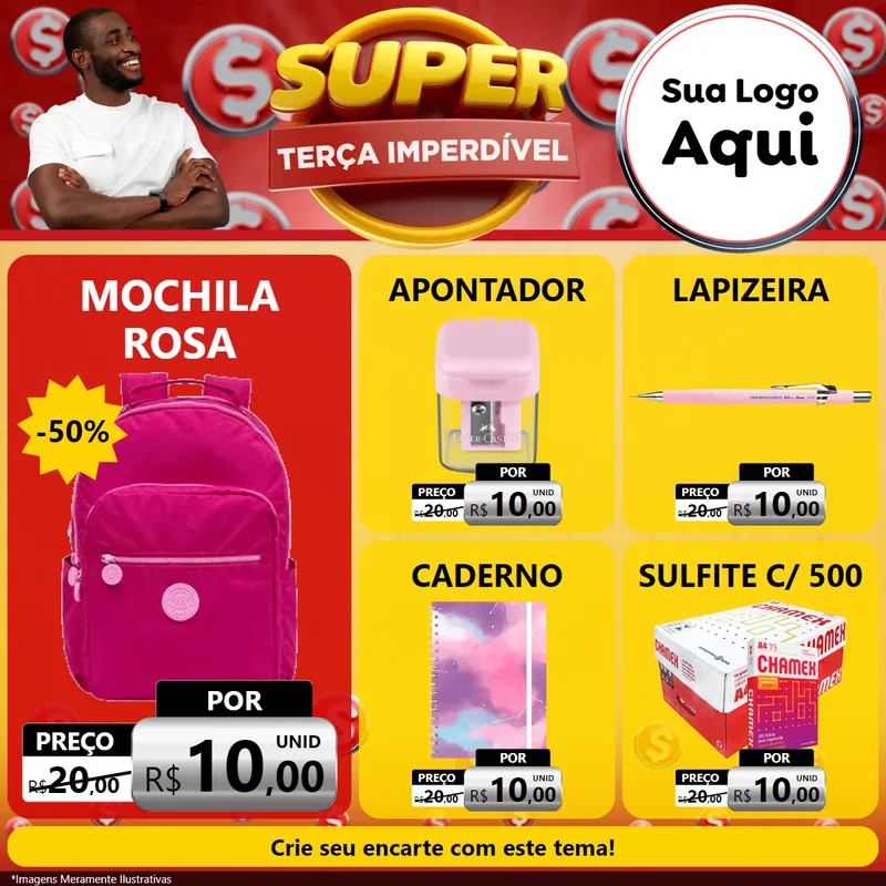 Modelo de Rede Social para Feed Facebook com o tema Super Terça Imperdível para Papelaria