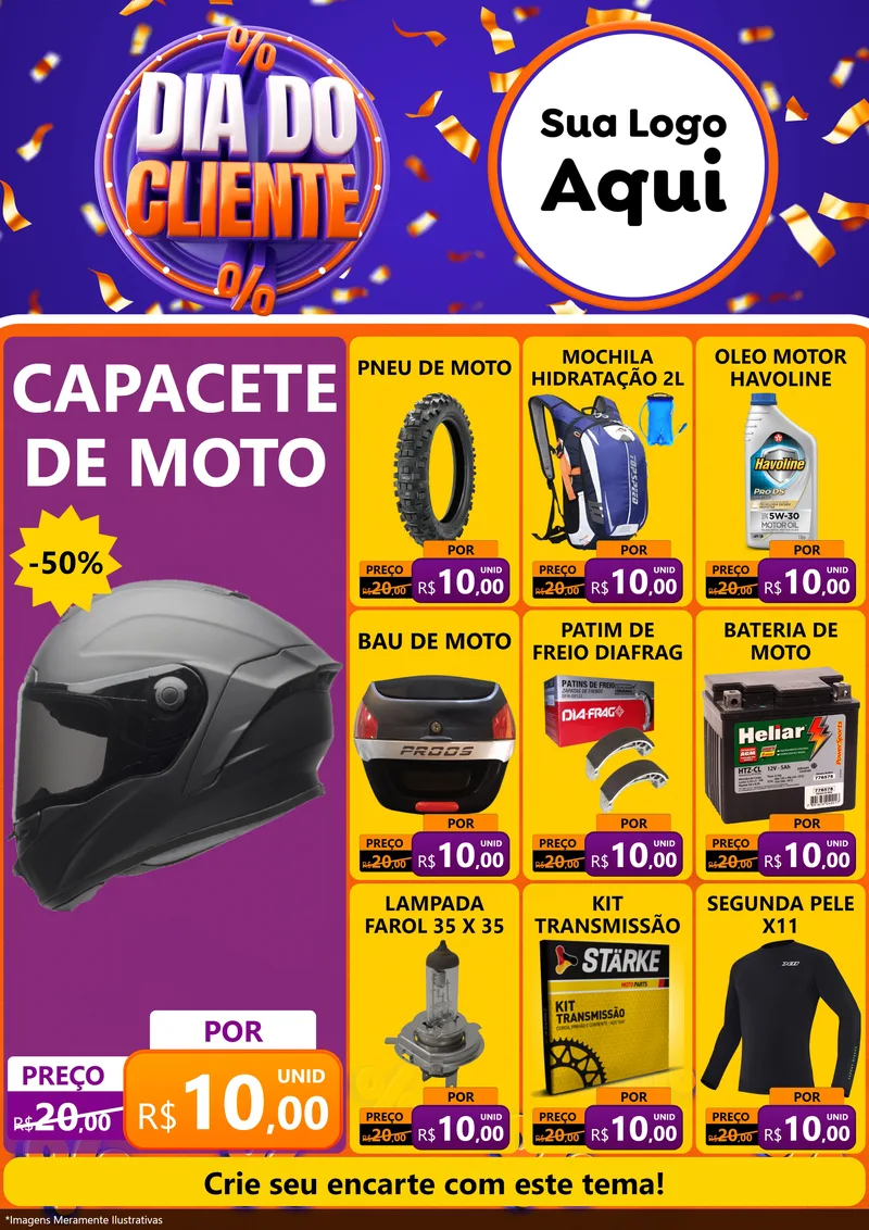 Modelo de Encarte para Encarte A4 Vertical com o tema Dia do Cliente para Moto peças