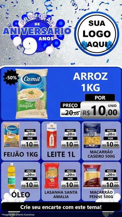 Modelo de Rede Social para Stories com o tema Promoção de Aniversário - 9 Anos para Supermercado