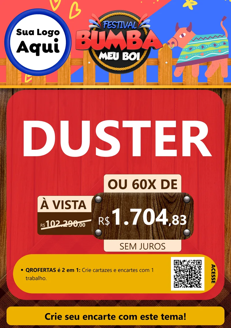 Modelo de Cartaz para Cartaz A4 Vertical com o tema Festival Bumba Meu Boi para Concessionaria de Carros