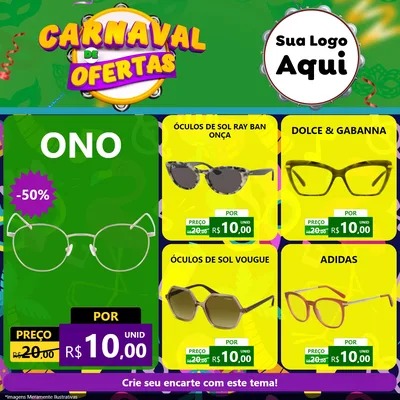Modelo de Rede Social para Feed Facebook com o tema Carnaval de Ofertas para Óticas