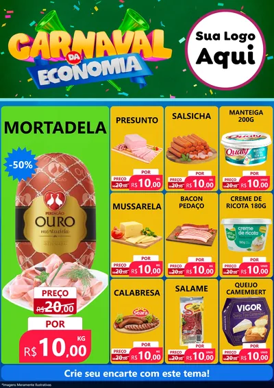 Modelo de Encarte para Encarte A4 Vertical com o tema Carnaval da Economia para Frios e Laticínios