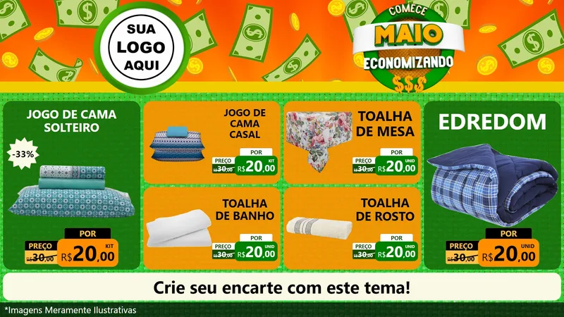 Modelo de TV para TV Horizontal com o tema Comece Maio Economizando para Cama, Mesa e Banho