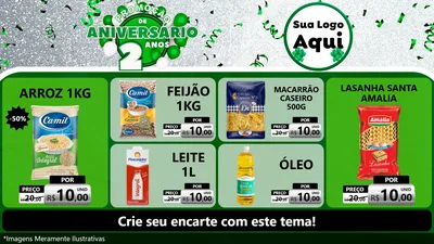 Modelo de TV para TV Horizontal com o tema Promoção de Aniversário - 2 Anos para Supermercado