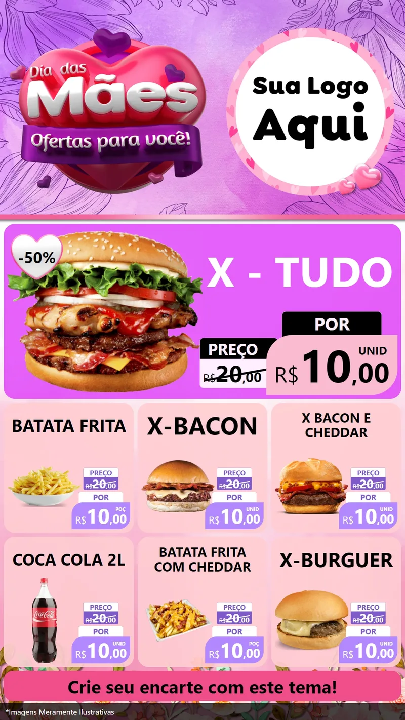 Modelo de Rede Social para Stories com o tema Dia das Mães Ofertas para Você! para Hamburgueria