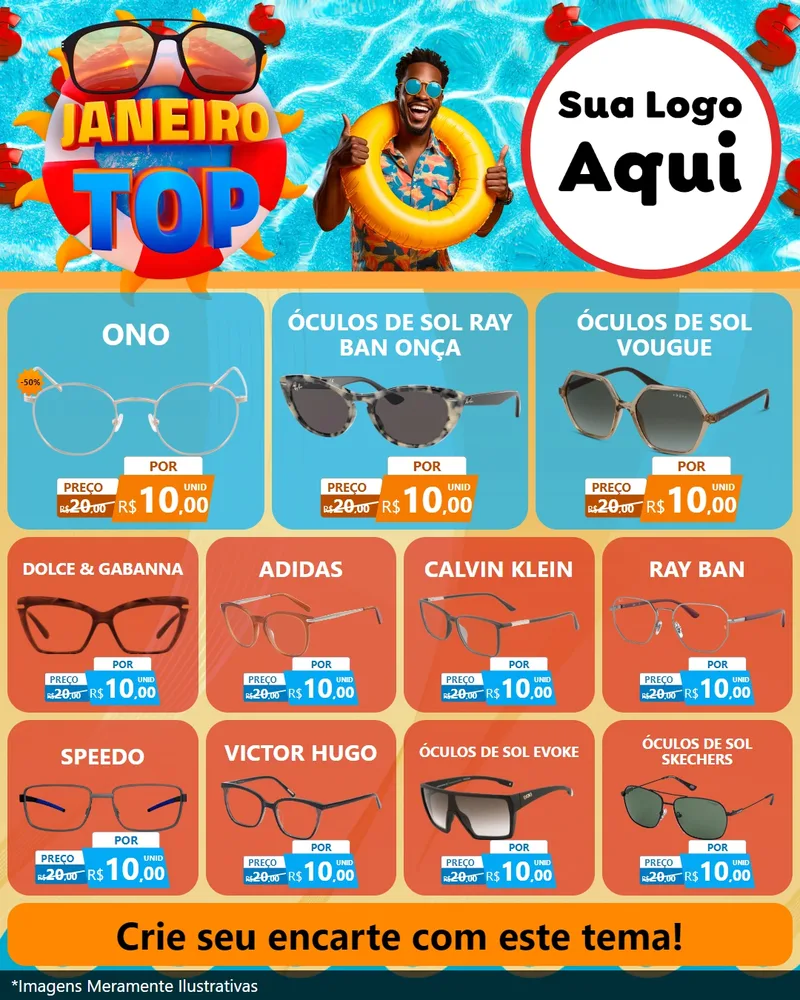 Modelo de Rede Social para Feed Instagram com o tema Janeiro Top para Óticas